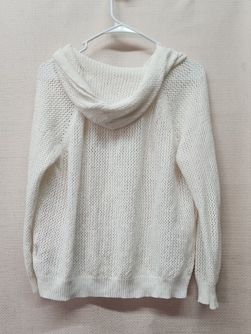 Knit V-Neck Hooded Sweater in Cream - Picture 2 of 3